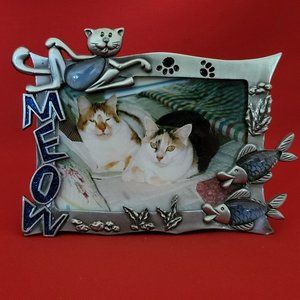 Cast Metal Cat Meow Kitten Fishes Photo Frame